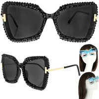 SPARKLING RHINESTONE  THICK RIM CAT EYE SUNGLASSES