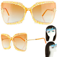 SPARKLING RHINESTONE  THICK RIM CAT EYE SUNGLASSES