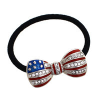 PATRIOTIC USA FLAG BOW PONYTAIL HOLDER