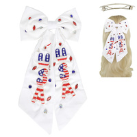 PATRIOTIC USA EMBROIDERED BOW BARRETTE HAIR CLIP