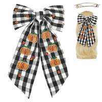 HALLOWEEN PLAID BOW BARRETTE HAIR CLIP