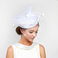 SATIN BRAID PILL BOX HAT W/ MESH BOW & NETTING