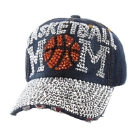 Basketball Mom In Stones On Distressed Denim Fashion Baseball Cap