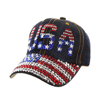 Patriotic USA American Flag on Distress Denim Fashion Baseball Cap