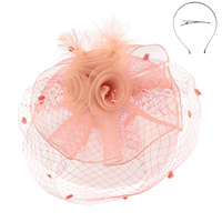 3 FLWR MESH VEIL FEATHER FASCINATOR   DETACHABLE HEADBAND INCLUDES HEADBAND AND CLIP