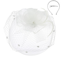 3 FLWR MESH VEIL FEATHER FASCINATOR   DETACHABLE HEADBAND INCLUDES HEADBAND AND CLIP