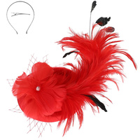 3-PIECE SUNDAY BEST KENTUCKY DERBY SOUTHERN STYLE FEATHERED BOW NETTED DECORATIVE DETACHABLE HEADPIECE FASCINATOR