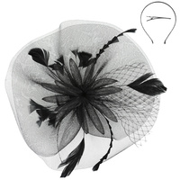 FLORAL FEATHERED VEIL MESH FASCINATOR