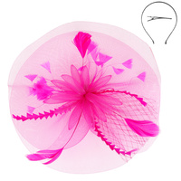 FLORAL FEATHERED VEIL MESH FASCINATOR