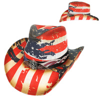 PATRIOTIC WESTERN USA FLAG PAPER BRAID COWBOY HAT