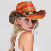 PATRIOTIC WESTERN USA FLAG PAPER BRAID COWBOY HAT