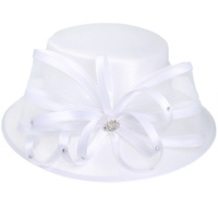 RIBBON DOWN BRIM BROOCH ACCENT DRESSY BRAID HAT