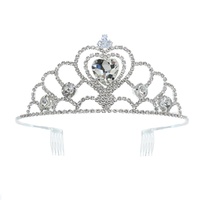 CRYSTAL RHINESTONE BLUE HEART SHAPED SWEETHEART PRINCESS COMB TIARA