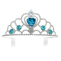 CRYSTAL RHINESTONE BLUE HEART SHAPED SWEETHEART PRINCESS COMB TIARA