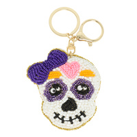 HALLOWEEN BOWED SUGAR SKULL KEYCHAIN