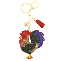 COLORFUL ROOSTER JEWELED KEYCHAIN