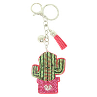 CARTOON CACTUS JEWELED KEYCHAIN