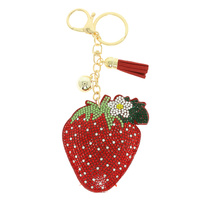 RED STRAWBERRY RHINESTONE PAVE KEYCHAIN