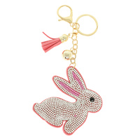 CUTE WHITE BUNNY JEWELED KEYCHAIN