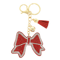 RED SHORT TAIL BOW JEWELED KEYCHAIN