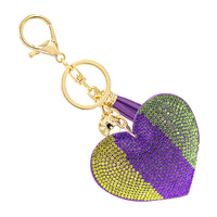 MARDI GRAS HEART JEWELED KEYCHAIN