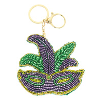 MARDI GRAS JESTER MASK JEWELED KEYCHAIN