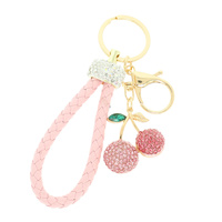 LEATHER RHINESTONE CHERRY KEYCHAIN