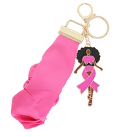 AFRO DIVA PINK RIBBON SCRUNCHIE WRISTLET KEYCHAIN