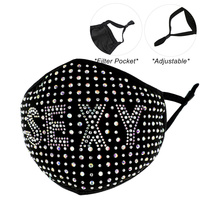 SEXY RHINESTONE BLING MASK W/ FILTER POCKET & ADJUSTABLE ELASTIC EAR STRAP