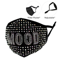 MOOD RHINESTONE BLING MASK W/ FILTER POCKET & ADJUSTABLE ELASTIC EAR STRAP