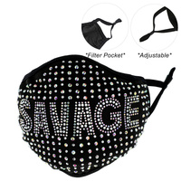 SAVAGE RHINESTONE BLING MASK W/ FILTER POCKET & ADJUSTABLE ELASTIC EAR STRAP