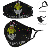 HAPPY EASTER EGG RHINESTONE BLING MASK W/ FILTER POCKET & ADJUSTABLE ELASTIC EAR STRAP