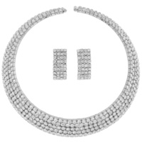 MULTI-ROW RHINESTONE COLLAR NECKLACE SET