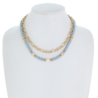 2-ROW MULTI STRAND DISC BEADED ADJUSTABLE CHAIN NECKLACE