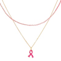 PINK RIBBON MULTI STRANDED BEADED PENDANT NECKLACE