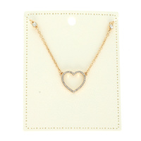 METALLIC RHINESTONE PAVE HEART CUT OUT NECKLACE