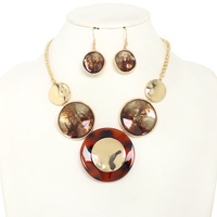 ACRYLIC METAL ROUND DISC NECKLACE SET