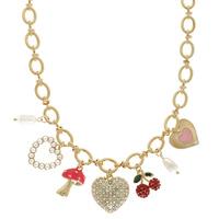 WHIMSICAL HEART THEME MULTI-CHARM NECKLACE