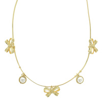 BOW THEMED PEARL CHARM NECKLACE