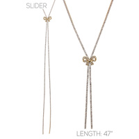 RHINESTONE BOW CHARM BOLO NECKLACE