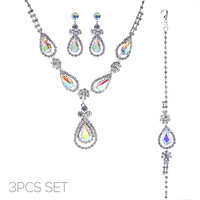 3PC RHINESTONE CRYSTAL TEARDROP JEWELRY SET