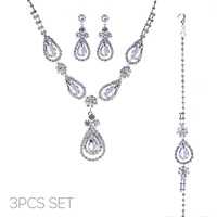 3PC RHINESTONE CRYSTAL TEARDROP JEWELRY SET