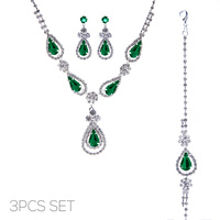 3PC RHINESTONE CRYSTAL TEARDROP JEWELRY SET
