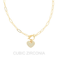 CZ PUFFY HEART TOGGLE NECKLACE