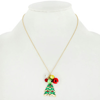 CHRISTMAS TREE JINGLE BELL PENDANT NECKLACE  X MAS SEASONAL HOLIDAY JEWELRY