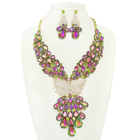 TEARDROPS CRYSTAL CLUSTER BIB NECKLACE SET