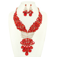 TEARDROPS CRYSTAL CLUSTER BIB NECKLACE SET
