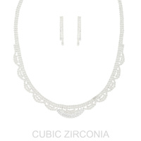 CZ SCALLOPED EDGE STATEMENT NECKLACE SET