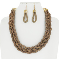 RHINESTONE BRAIDED BIB NECKLACE AND EARRINGS SET