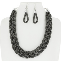 RHINESTONE BRAIDED BIB NECKLACE AND EARRINGS SET